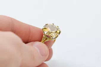 Oro amarillo de 14 quilates Peridoto amarillo Anillo Estilo vintage vrc073y